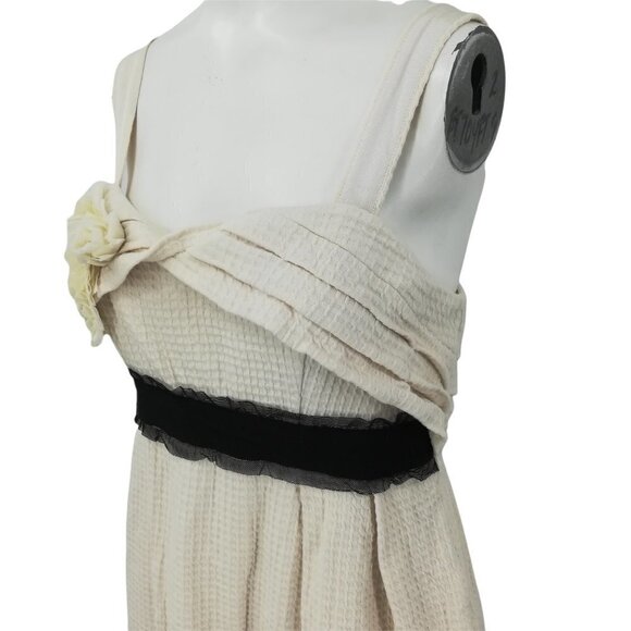 Deletta Anthropologie Waffle Knit Dress Size M Pockets Ruffle Lace Sheath Cream - Picture 8 of 12